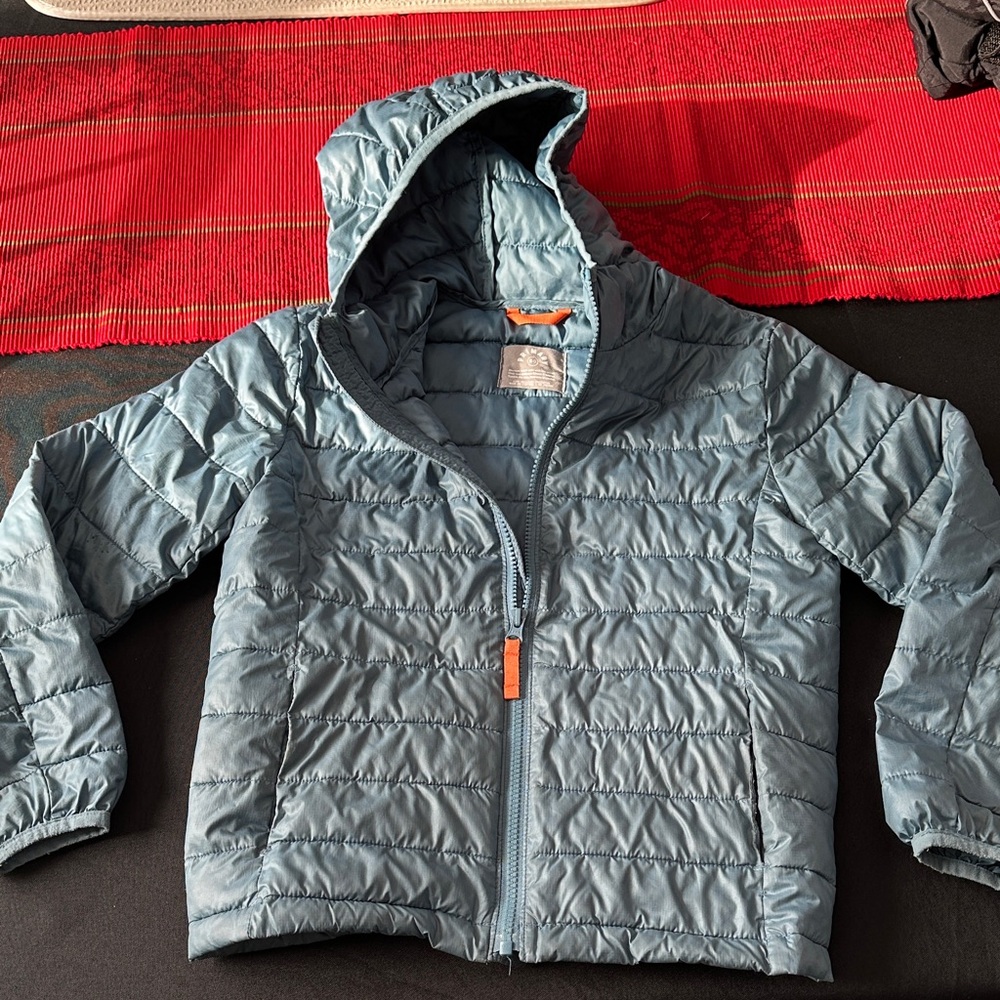 Primary Blue Quilted Jacket with Orange Accent